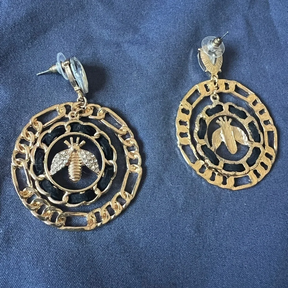 Gold Bee Motif Earrings